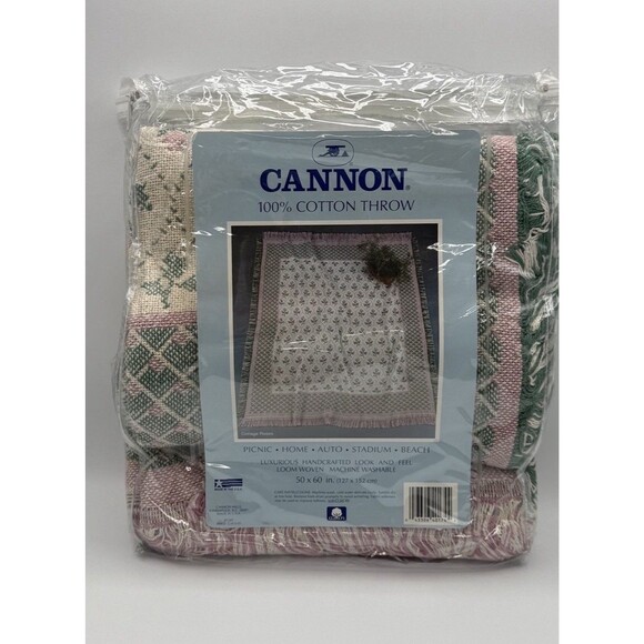 Vtg Cannon Cotton Throw Blanket Cottage Roses NOS Woven Beige Grandma USA - Picture 2 of 14